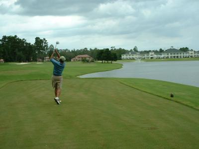 My tee shot, I landed in the fairway near the bunkers on the left