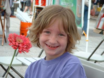 Anna and her zinnia