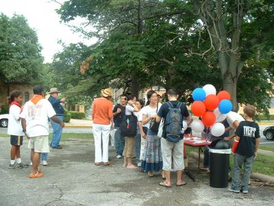Students arrive and get a name tag